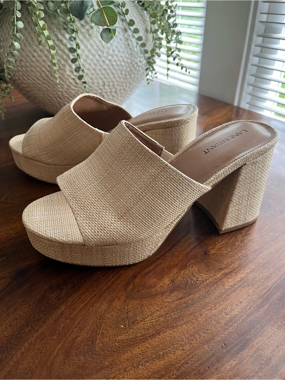 Lane Bryant Raffia Platform Mule Sandals Size 10W NWOT